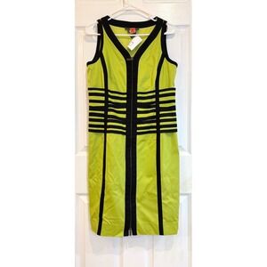 Per Se Chartreuse Green Black Sleeveless Zip Front Dress Size 10